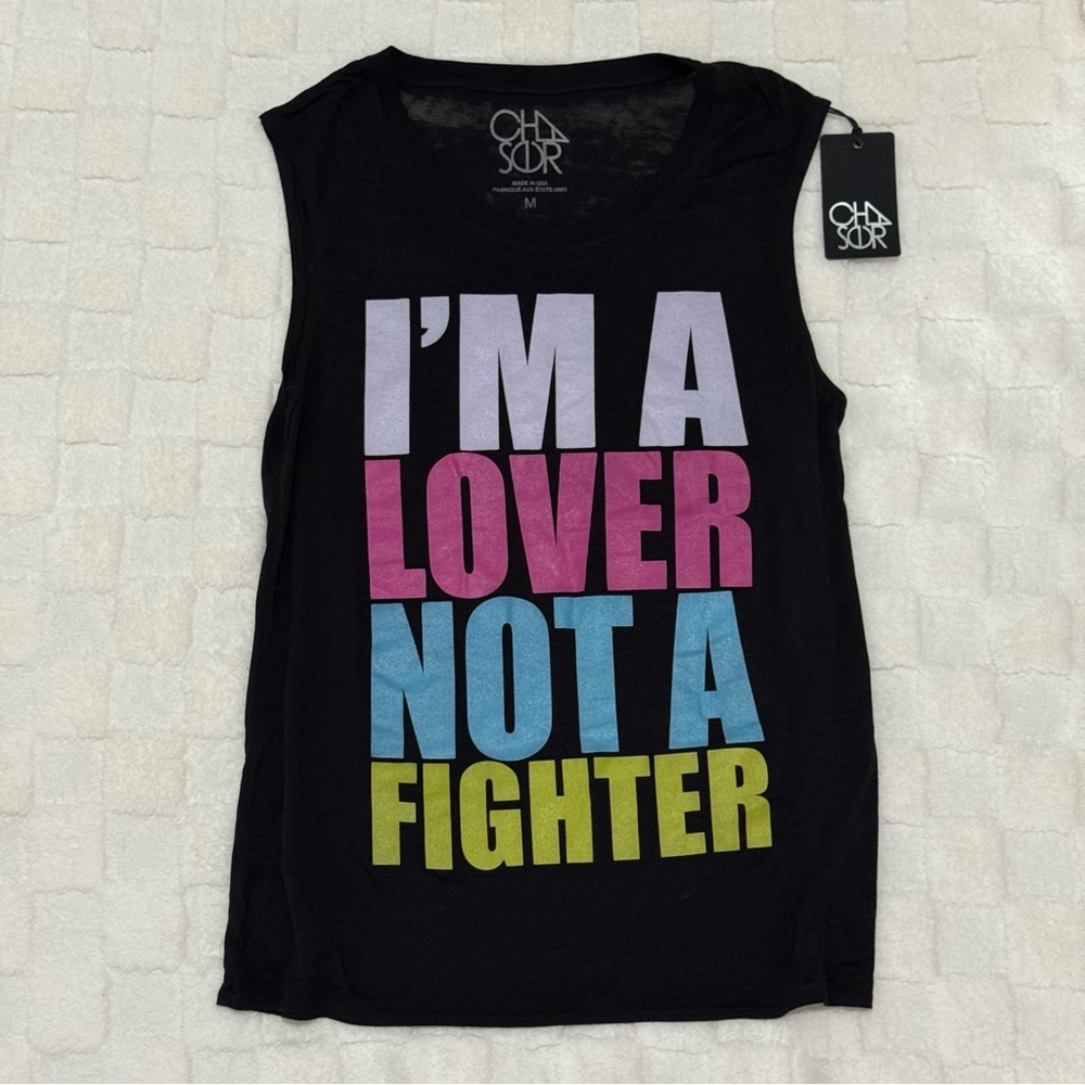 CHASER Multicolored Graphic Tank Top I’m A Lover Not A Fighter, Medium NWT
